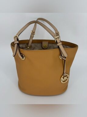 Michael Kors Caramel/Tan Pebbled Leather Tote with MK Charm